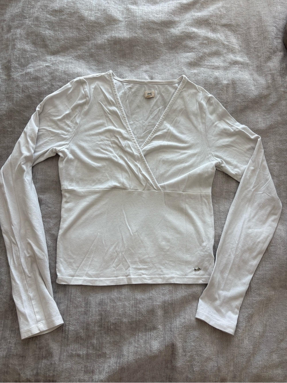 Slim V-Neck Wrap Long Sleeve Top in White